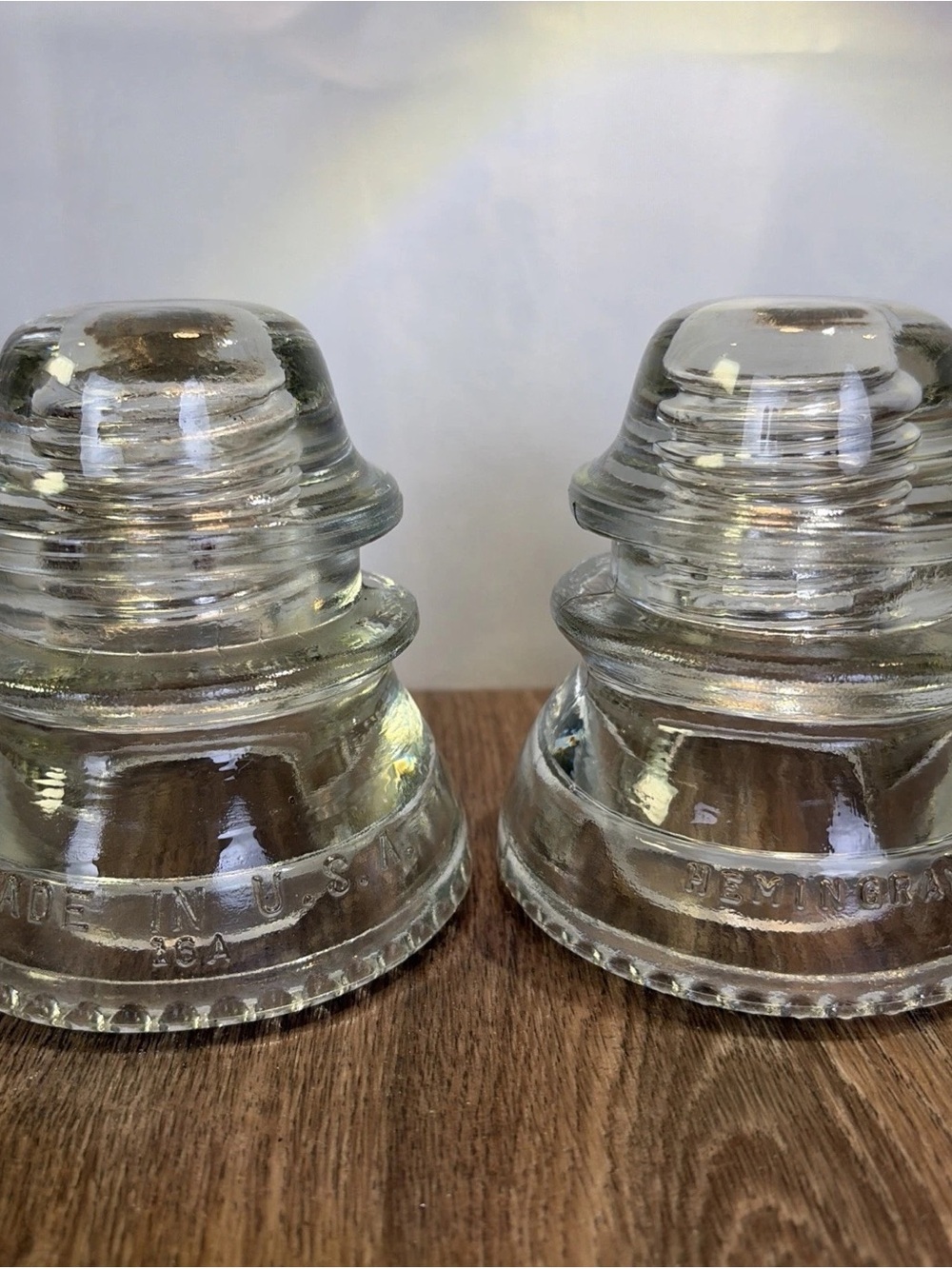 Set of 2 Hemingray 42 Clear Electric Glass Insulator Made In USA